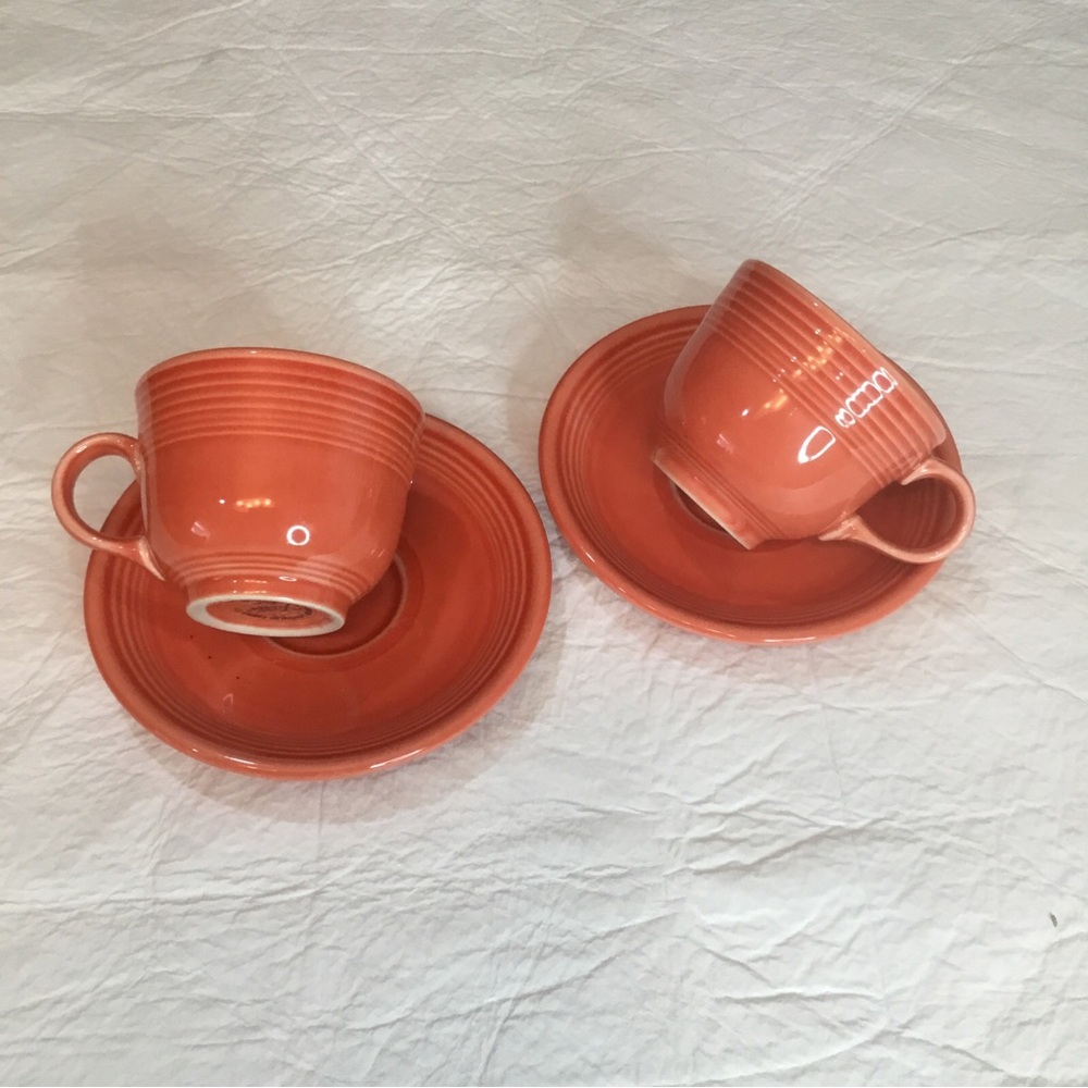 Homer Laughlin HLC Fiestaware 2 Sets Cup & 6” Saucers Orange Lead Free